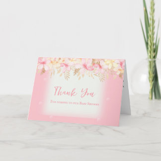 ピンクの花のベビーシャワー感謝カード サンキューカード