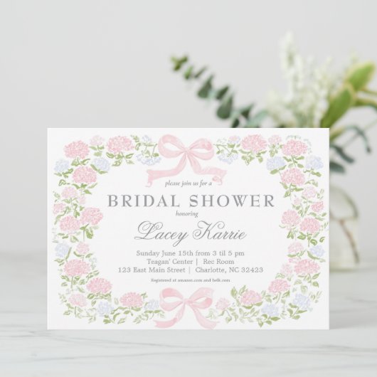 ピンクの花のベビーシャワー招待状 招待状 (スタンド正面)