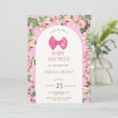 ピンクの花のベビーシャワー招待状 – 編集可能なテンプレート 招待状 (スタンド正面)