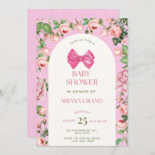ピンクの花のベビーシャワー招待状 – 編集可能なテンプレート 招待状 (正面/裏面)