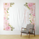 ピンクの花のベビーシャワー背景 フォトプロップ タペストリー (インサイチュ(横))