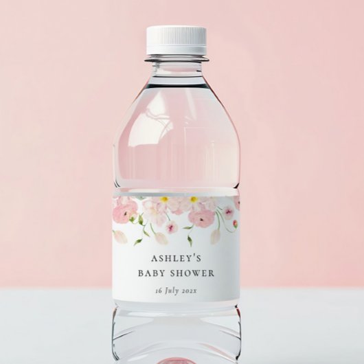ピンクの花のベビーシャワー ペットボトルラベル