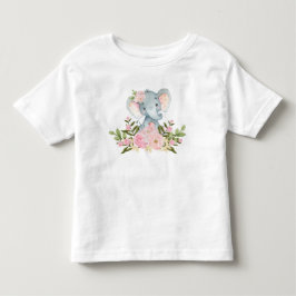 ピンクの花のベビー象の誕生日の幼児のTシャツ トドラーTシャツ