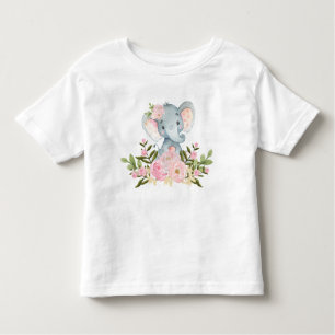 ピンクの花のベビー象の誕生日の幼児のTシャツ トドラーTシャツ