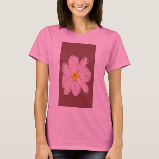 ピンクの花のペイントシャツ Tシャツ (正面)