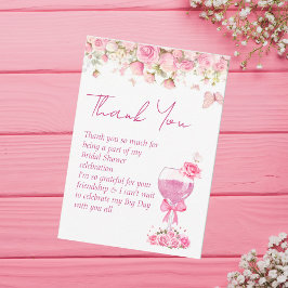 ピンクの花のペタルとプロセッコの花嫁シャワー サンキューカード