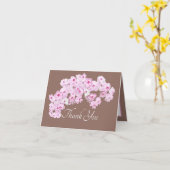 ピンクの花のボタニカルデザイン おしゃれなThank Youカード カード (黄色い花)