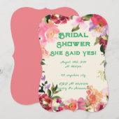ピンクの花のボタニカル ブライダル シャワー 招待状 (正面/裏面)