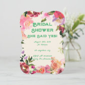 ピンクの花のボタニカル ブライダル シャワー 招待状 (スタンド正面)