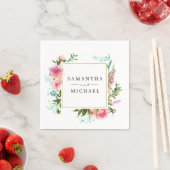 ピンクの花のボタン個性的DIY結婚式 スタンダードカクテルナプキン (インサイチュ)