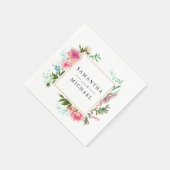 ピンクの花のボタン個性的DIY結婚式 スタンダードカクテルナプキン (角)