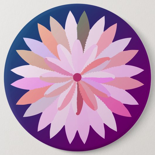 ピンクの花のボタン型栓抜き 缶バッジ (正面)