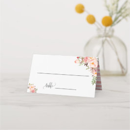 ピンクの花のボヘミアンチックな結婚式の席札（折り畳み式） プレイスカード
