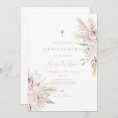 ピンクの花のボヘミアンチャイルドネームセレモニー 招待状 (正面/裏面)