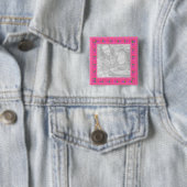 ピンクの花のボーダー写真ボタン 缶バッジ (インサイチュ)