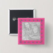 ピンクの花のボーダー写真ボタン 缶バッジ (正面&裏面)