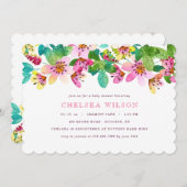 ピンクの花のボーダー招待状 招待状 (正面/裏面)