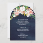 ピンクの花のマグノリア　モノグラム　オールインワン　ウェディング 招待状 (裏面)