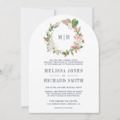 ピンクの花のマグノリア　モノグラム　オールインワン　ウェディング 招待状 (正面)