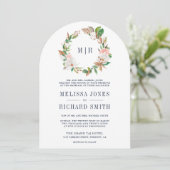 ピンクの花のマグノリア　モノグラム　オールインワン　ウェディング 招待状 (スタンド正面)