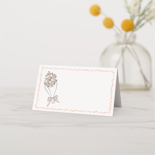 ピンクの花のマーケット フレッシュ フラワーの折り畳まれたプレース カード (正面)