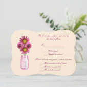 ピンクの花のメイソンジャー返信カード 招待状 (スタンド正面)