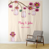 ピンクの花のメイソンジャー フォト バックドロップ タペストリー (インサイチュ)