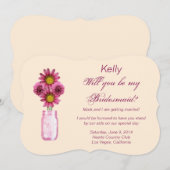 ピンクの花のメイソンジャー ブライドスマイド カード (正面/裏面)