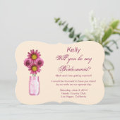 ピンクの花のメイソンジャー ブライドスマイド カード (スタンド正面)