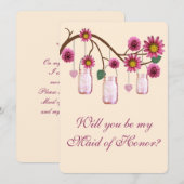 ピンクの花のメイソンジャー メイド・オブ・オナー カード (正面/裏面)