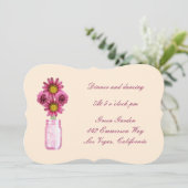 ピンクの花のメイソンジャー 受付カード 招待状 (スタンド正面)