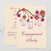 ピンクの花のメイソンジャー 結婚式の招待状 招待状 (正面/裏面)