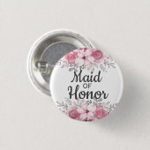 ピンクの花のメイド・オブ・オーナー(花嫁付き添い人) 缶バッジ (正面&裏面)