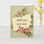ピンクの花のメッセージカードの緑の背景はカスタマイズ カード (黄色い花)
