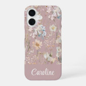 ピンクの花のモダンなデザインの  iPhone 16ケース (裏面)
