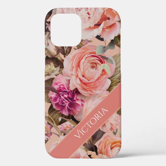 ピンクの花のモダンな名前入りデザイン Case-Mate iPhoneケース (裏面)