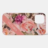 ピンクの花のモダンな名前入りデザイン Case-Mate iPhoneケース (裏面 (横))