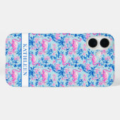 ピンクの花のモノグラム入りフラミンゴ Case-Mate iPhoneケース (裏面 (横))