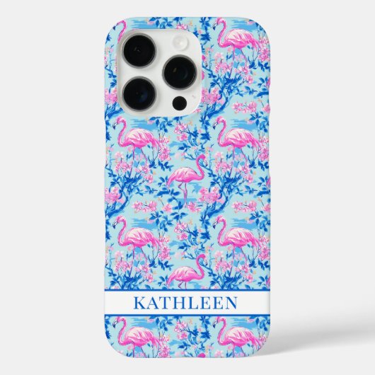 ピンクの花のモノグラム入りフラミンゴ Case-Mate iPhoneケース (裏面)