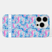 ピンクの花のモノグラム入りフラミンゴ Case-Mate iPhoneケース (裏面 (横))