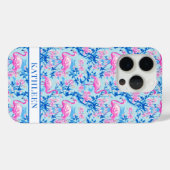 ピンクの花のモノグラム入りフラミンゴ Case-Mate iPhoneケース (裏面 (横))