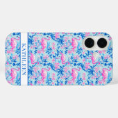 ピンクの花のモノグラム入りフラミンゴ Case-Mate iPhoneケース (裏面 (横))