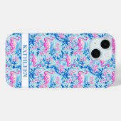 ピンクの花のモノグラム入りフラミンゴ Case-Mate iPhoneケース (裏面 (横))