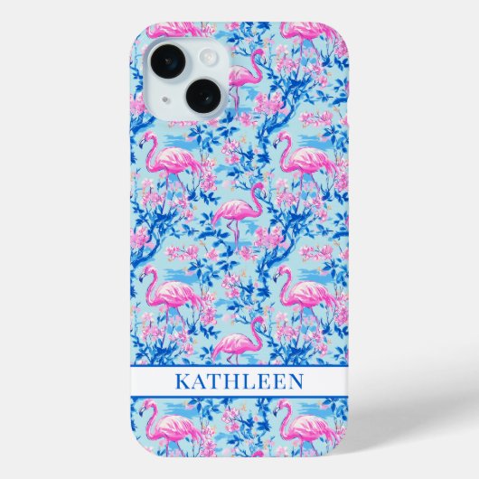 ピンクの花のモノグラム入りフラミンゴ Case-Mate iPhoneケース (裏面)