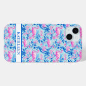 ピンクの花のモノグラム入りフラミンゴ Case-Mate iPhoneケース (裏面 (横))