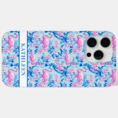 ピンクの花のモノグラム入りフラミンゴ Case-Mate iPhoneケース (裏面 (横))