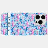 ピンクの花のモノグラム入りフラミンゴ Case-Mate iPhoneケース (裏面 (横))