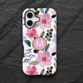 ピンクの花のモノグラム柄iPhoneケース iPhone 16ケース