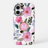 ピンクの花のモノグラム柄iPhoneケース iPhone 16ケース (裏面)
