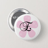 ピンクの花のモノグラムE 缶バッジ (正面&裏面)